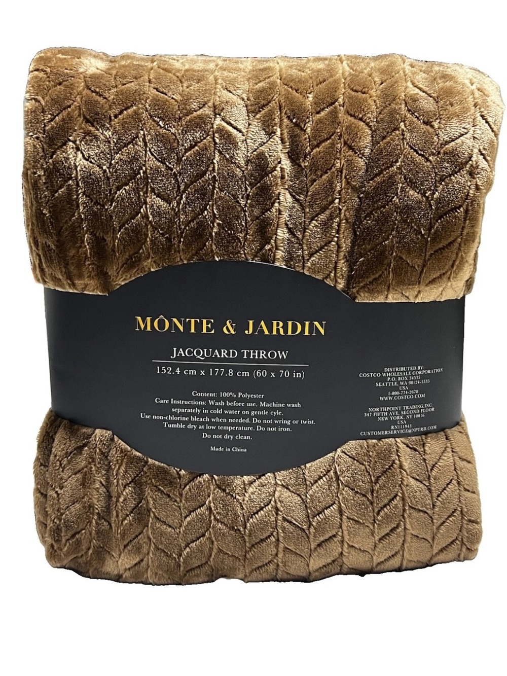 Monte & Jardin Jacquard Throw Blanket 60" x 70" Ultra Soft Plush Brown